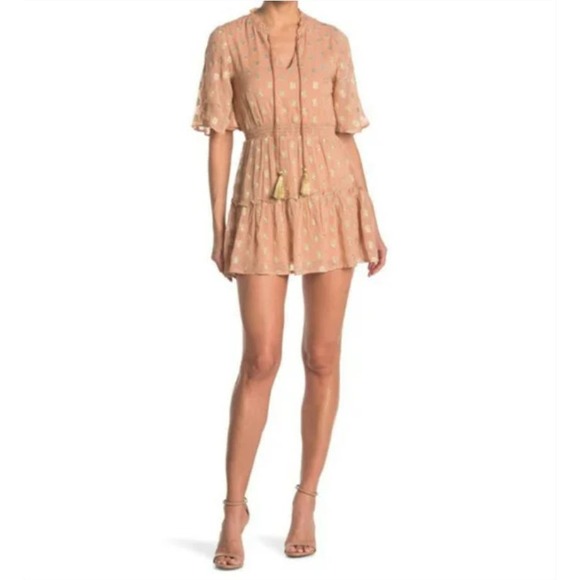 Raga Kenna Metallic Dot Mini Dress Peach Gold Silver Sparkle Womens Size XS - Picture 2 of 11